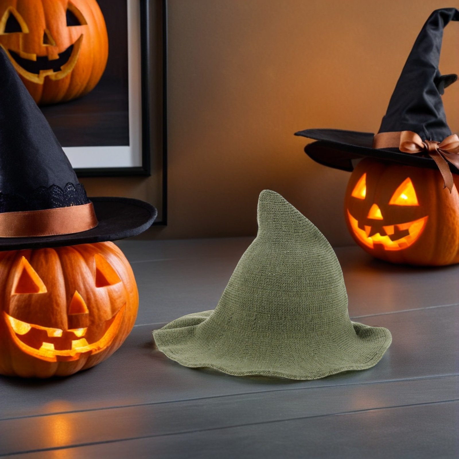 Party Hat Cone - Halloween Witch Hat Wool Blend Green