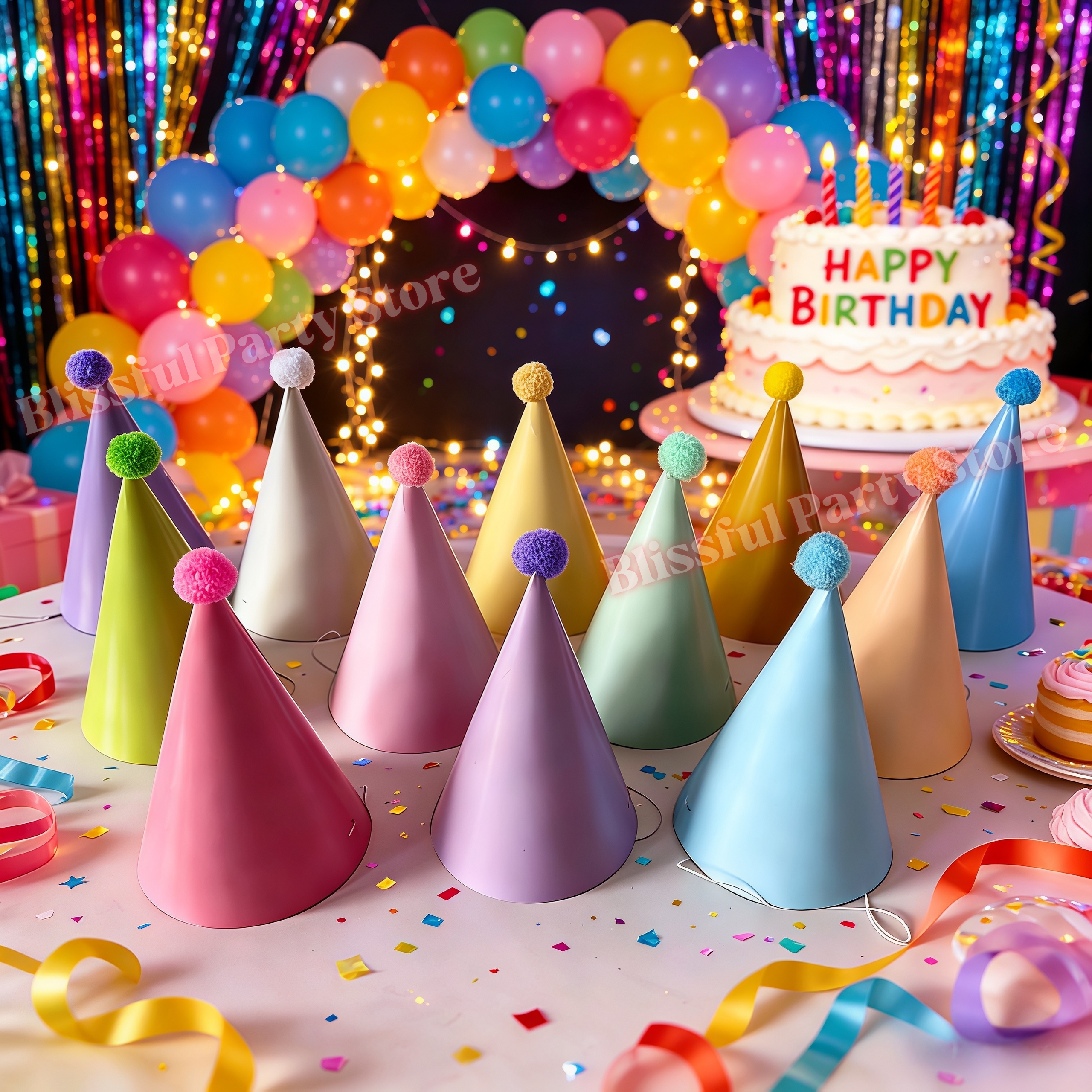 Colorful Birthday Party Hats M - Party Hat Cone のレビューと価格
