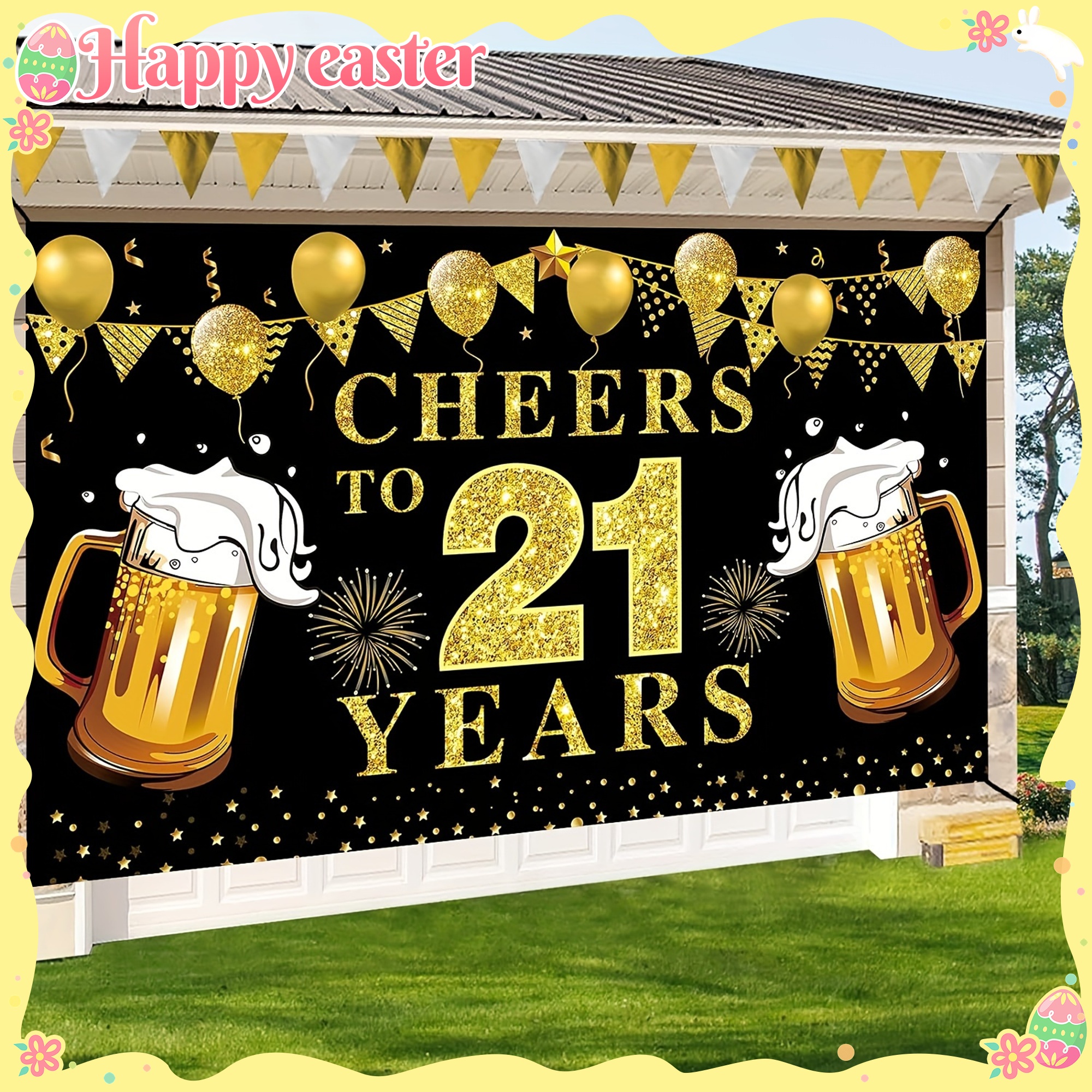 21st Birthday Celebration Bann - Party Banner Gold のレビューと価格