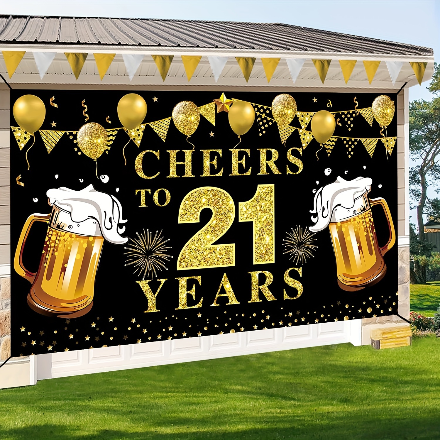 21st Birthday Celebration Bann - Party Banner Gold のレビューと価格
