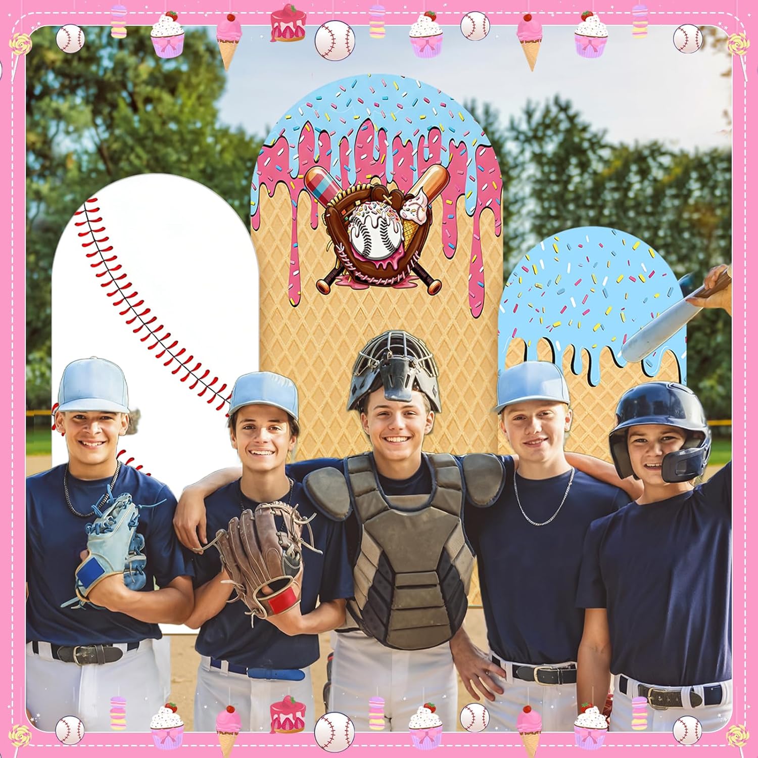 Baseball Ice Cream Drip Arch B - Dessert Table Backdrop のレビューと価格