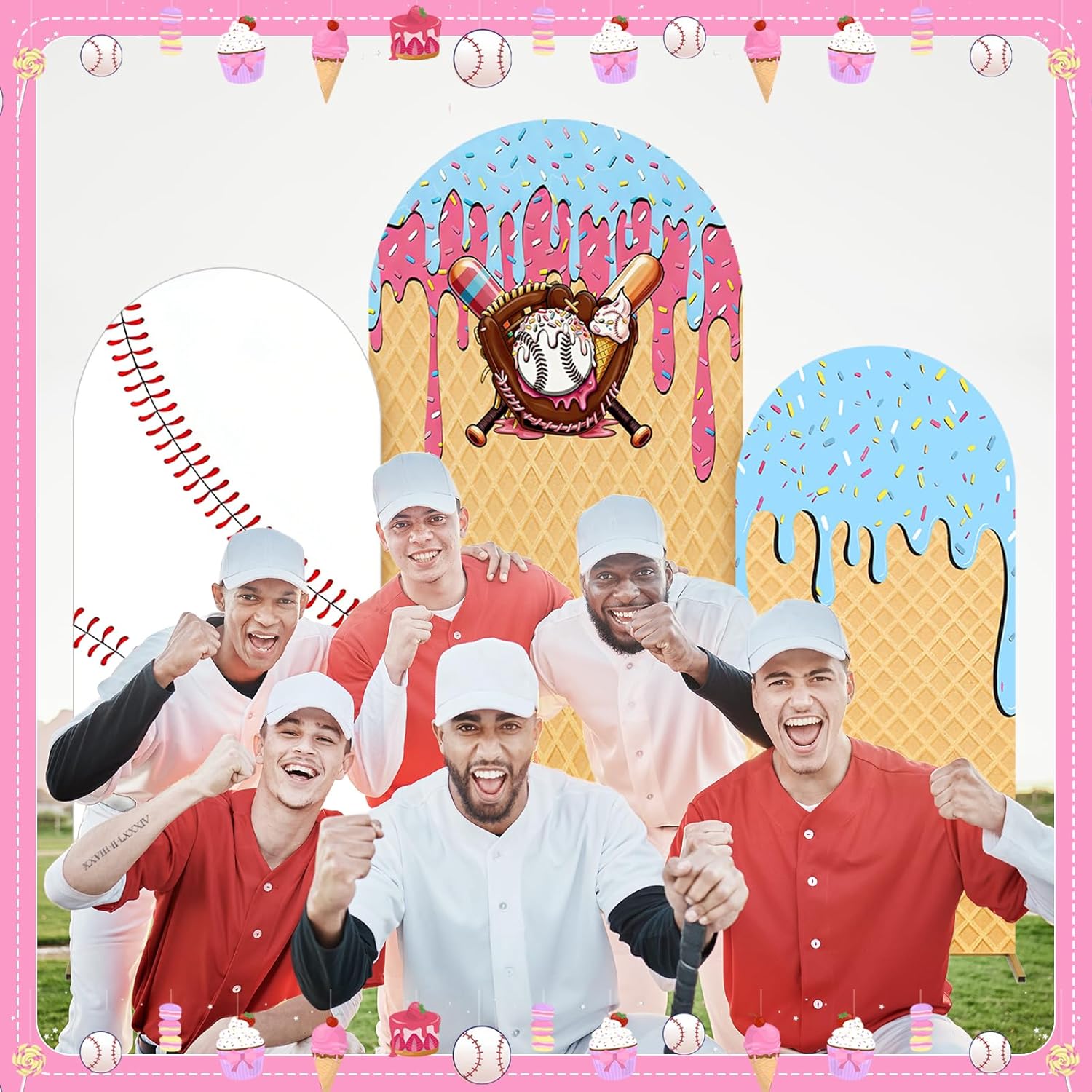 Baseball Ice Cream Drip Arch B - Dessert Table Backdrop のレビューと価格