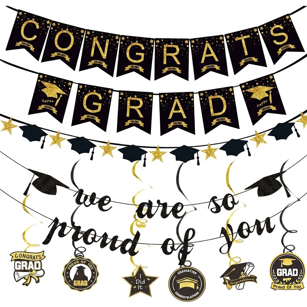 Graduation Party Decoration Se - Party Banner Gold のレビューと価格