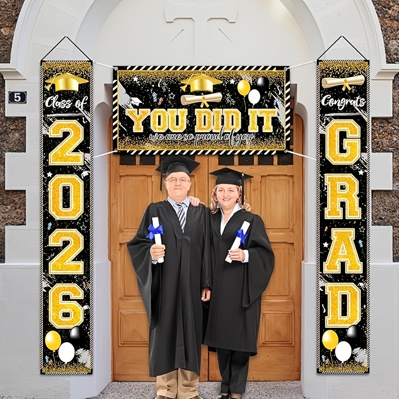 2D 3Pcs 2026 Graduation Banner - Party Banner Gold のレビューと価格