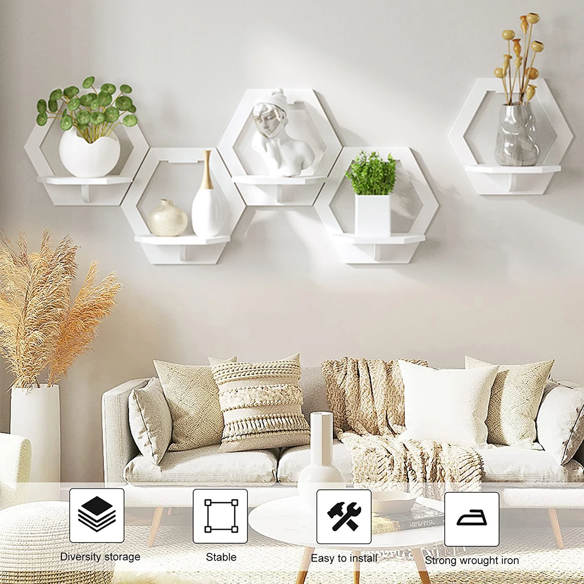 3Pcs Hexagon Wall Shelf Punch  - Flower Wall Panel のレビューと価格