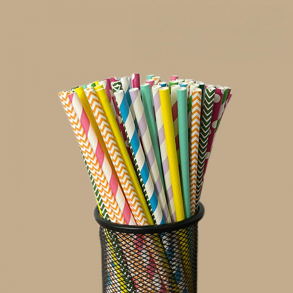 100Pcs Colorful Striped Print  - Paper Straw Color のレビューと価格