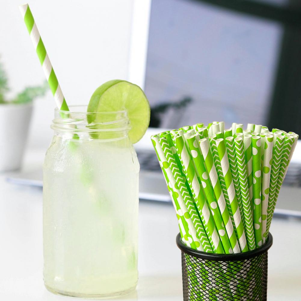 100Pcs Colorful Striped Print  - Paper Straw Color のレビューと価格