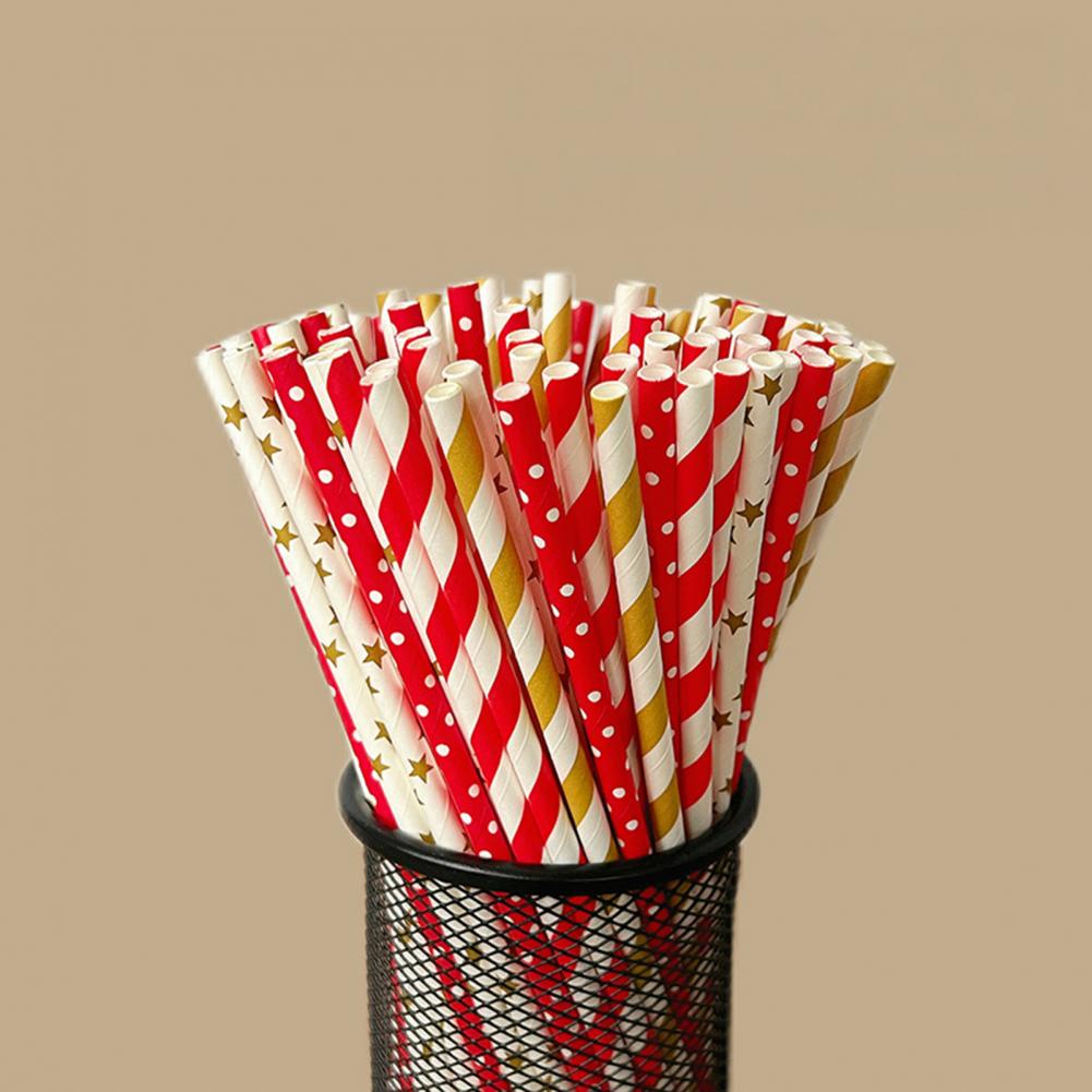 100Pcs Colorful Striped Print  - Paper Straw Color のレビューと価格