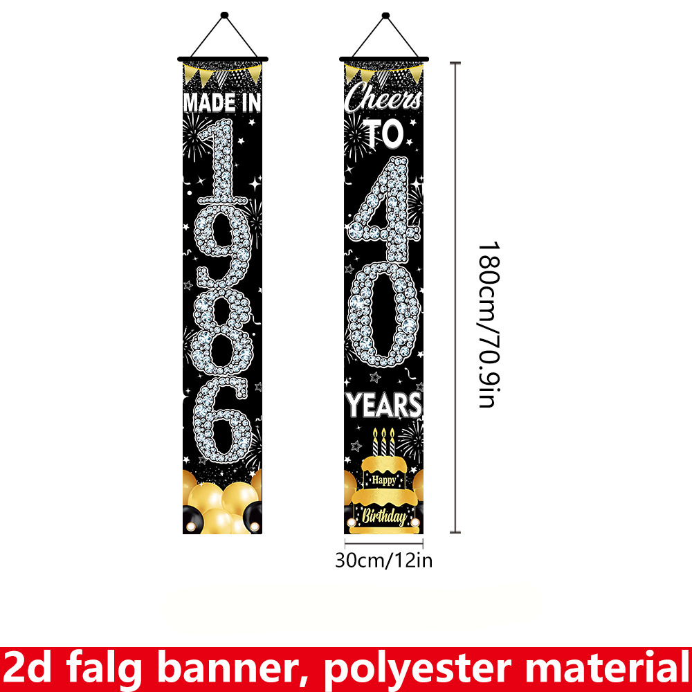 2Pcs 2D Flat 40th Birthday Ban - Party Banner Gold のレビューと価格