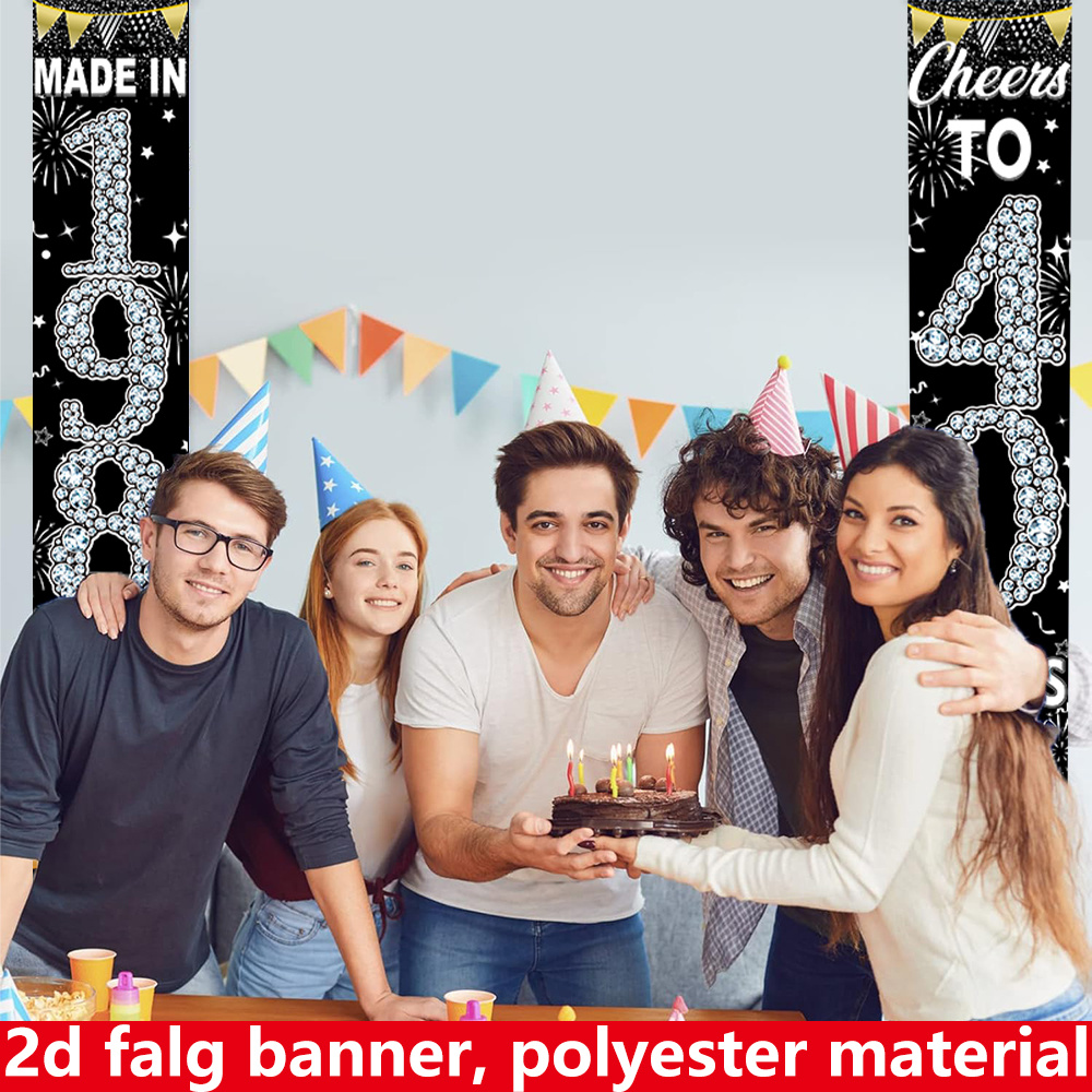 2Pcs 2D Flat 40th Birthday Ban - Party Banner Gold のレビューと価格