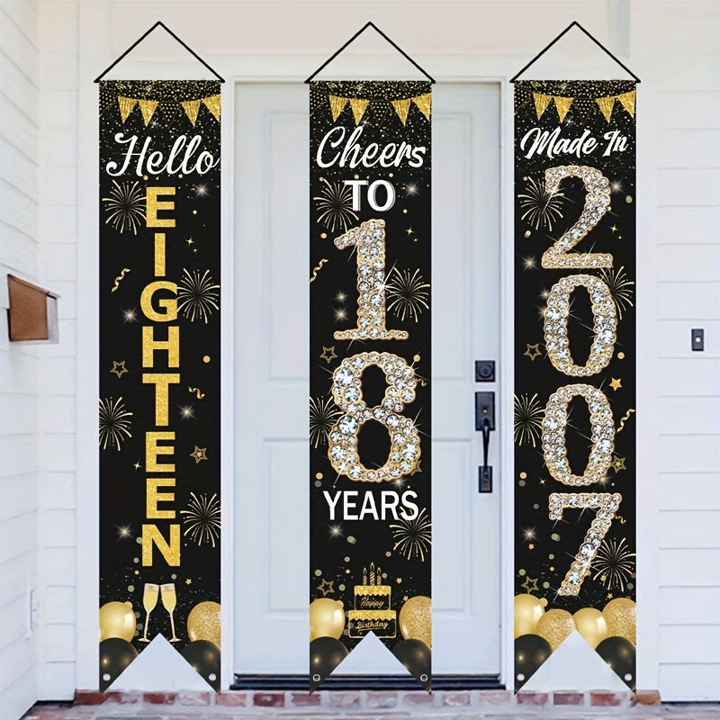 2D 3Pcs 18th Birthday Door Ban - Party Banner Gold のレビューと価格