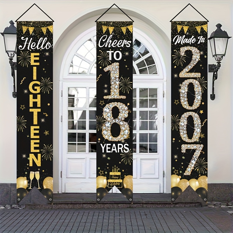2D 3Pcs 18th Birthday Door Ban - Party Banner Gold のレビューと価格