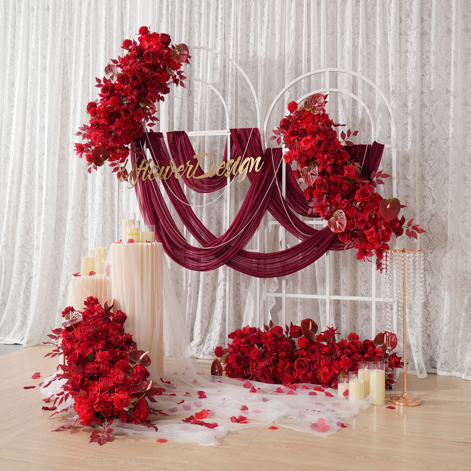 Uflower Red Flower Row Wedding - Flower Wall Panel のレビューと価格