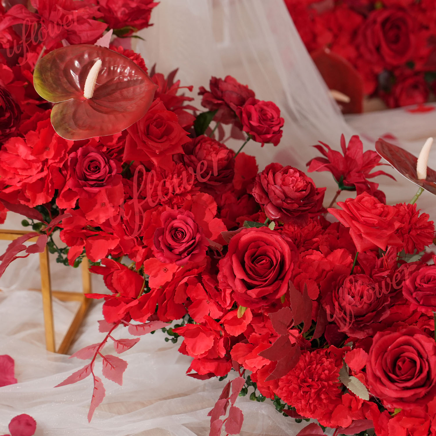 Uflower Red Flower Row Wedding - Flower Wall Panel のレビューと価格