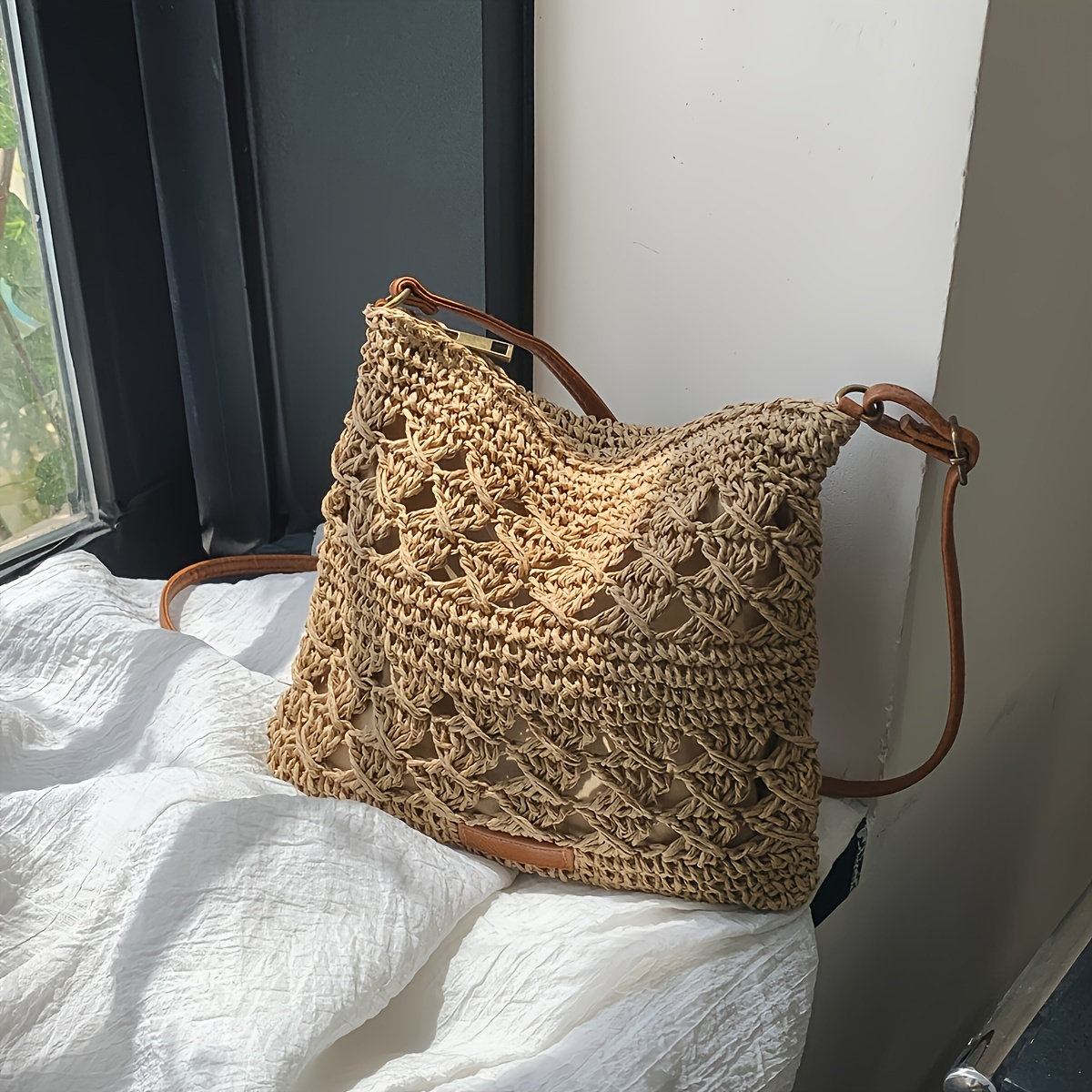 Chic Handmade Paper Straw Cros - Paper Straw Color のレビューと価格