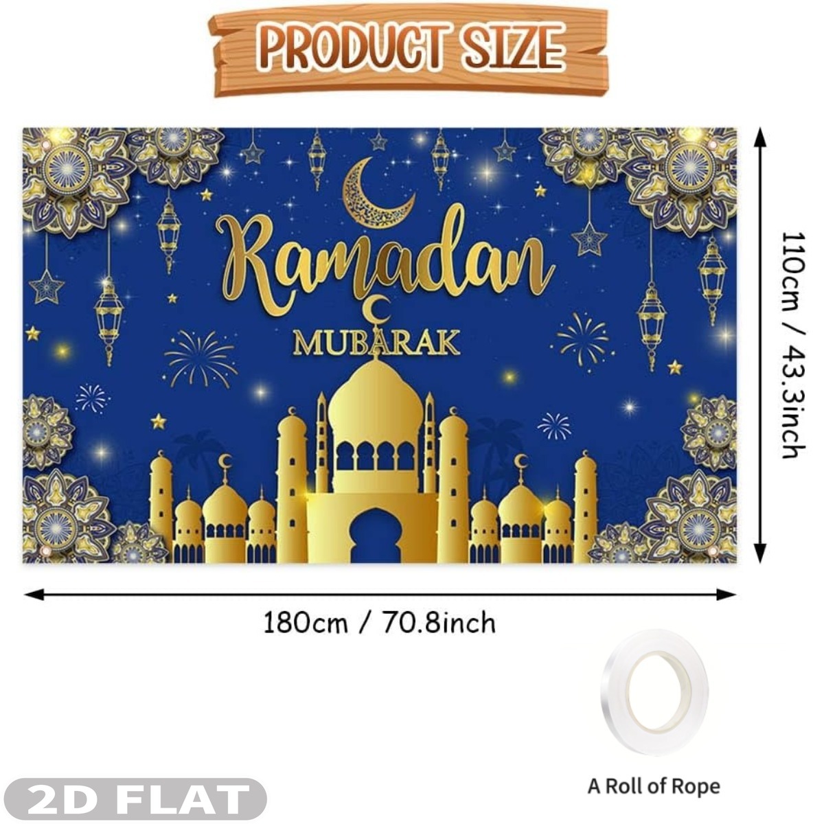 2D FLAT 1pc Ramadan Mubarak Fe - Party Banner Gold のレビューと価格