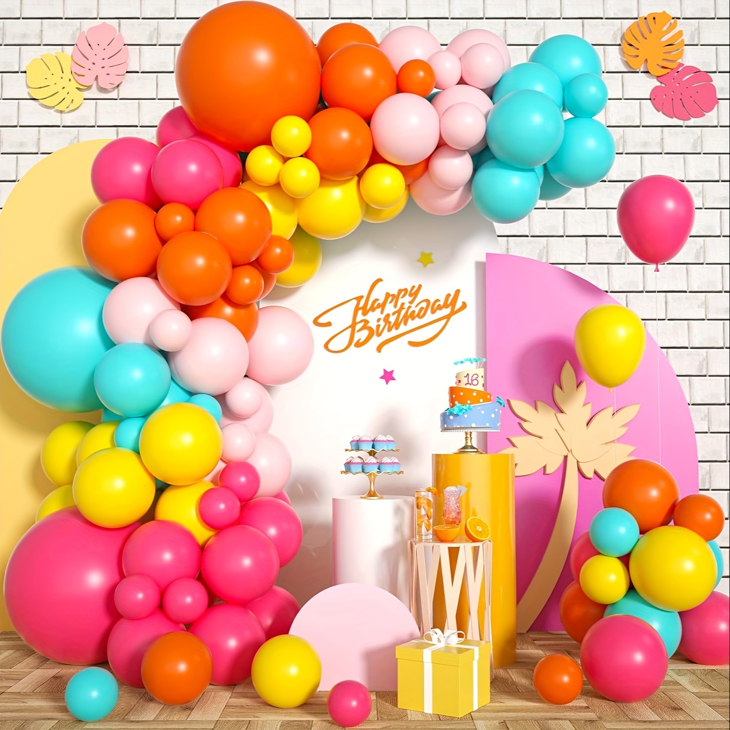 130pcs Pink Yellow Orange Ball - Balloon Arch Kit のレビューと価格