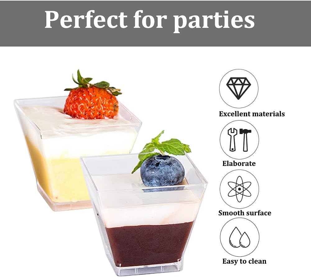 50Pcs Square Mini Plastic Dess - Plastic Cup 50Pcs のレビューと価格