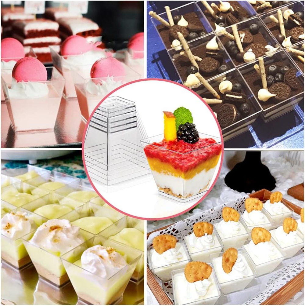 50Pcs Square Mini Plastic Dess - Plastic Cup 50Pcs のレビューと価格