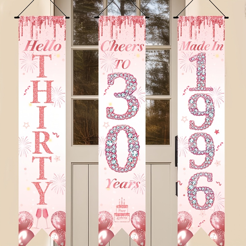 2D Flat 3Pcs Pink Gold 30th Bi - Party Banner Gold のレビューと価格