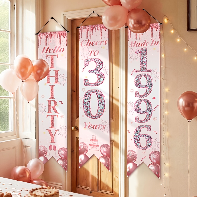 2D Flat 3Pcs Pink Gold 30th Bi - Party Banner Gold のレビューと価格