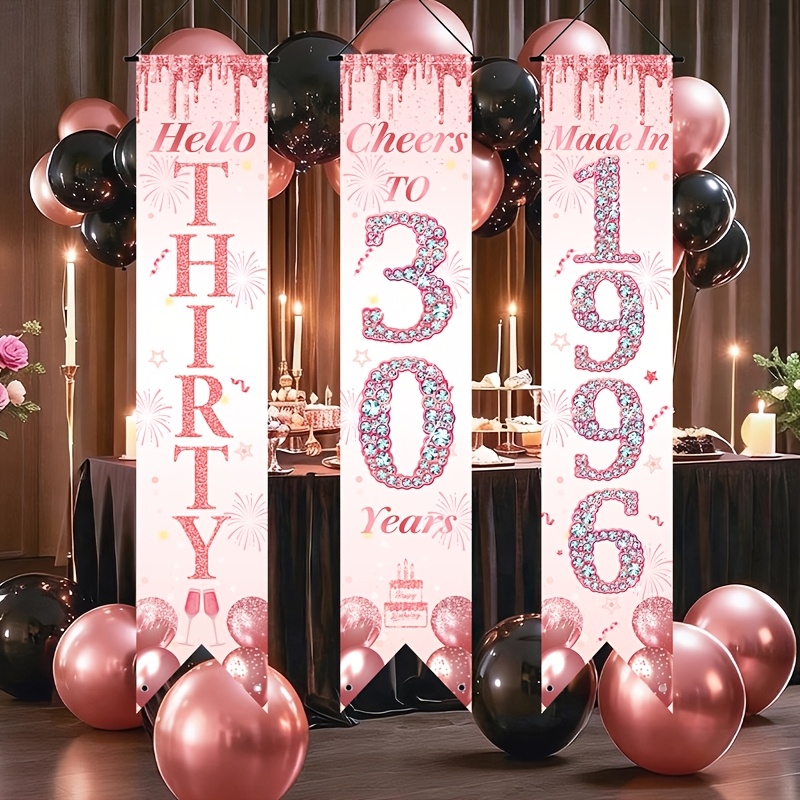 2D Flat 3Pcs Pink Gold 30th Bi - Party Banner Gold のレビューと価格