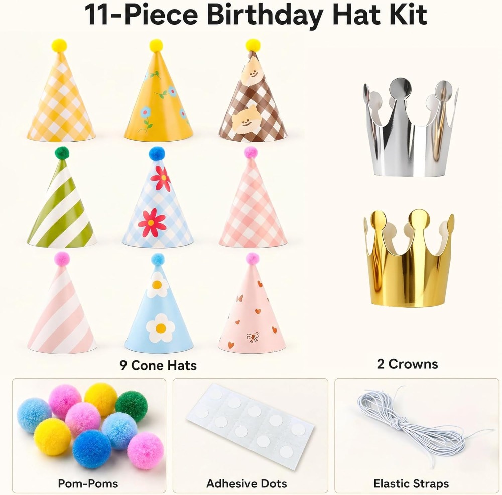 11 Pack Party Hats with Pom Po - Party Hat Cone のレビューと価格