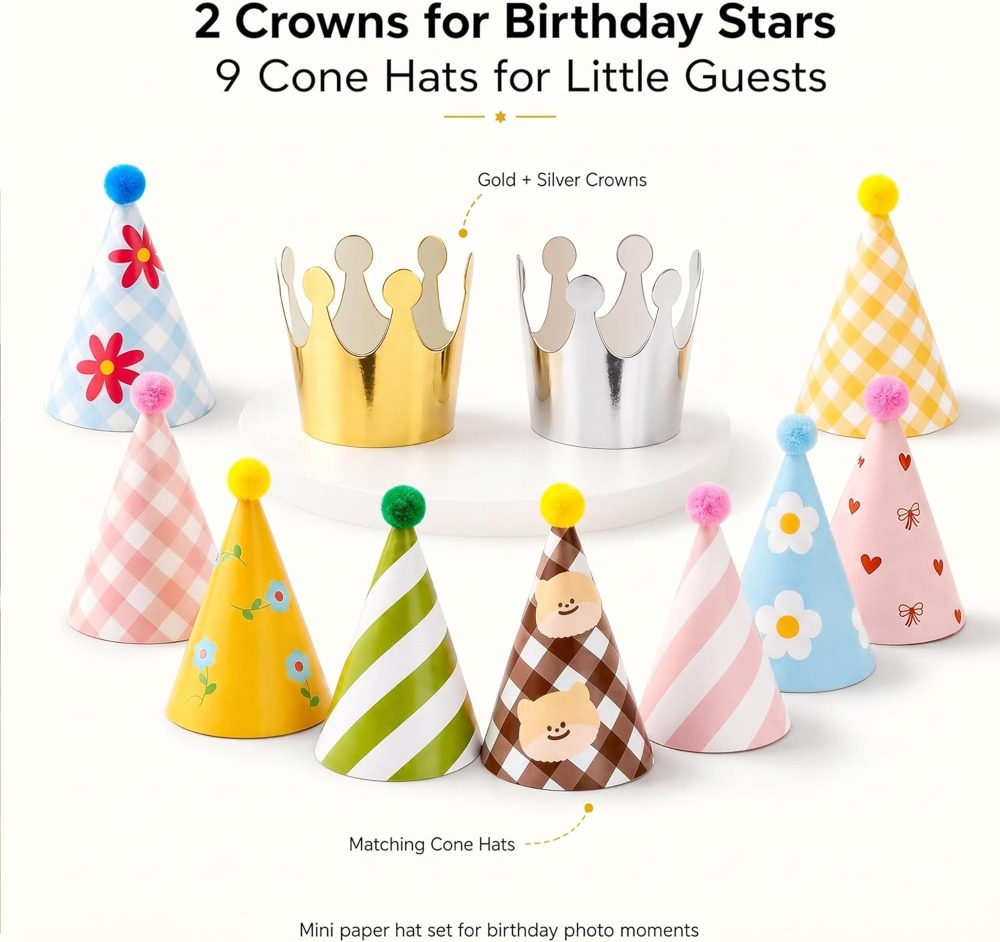 11 Pack Party Hats with Pom Po - Party Hat Cone のレビューと価格