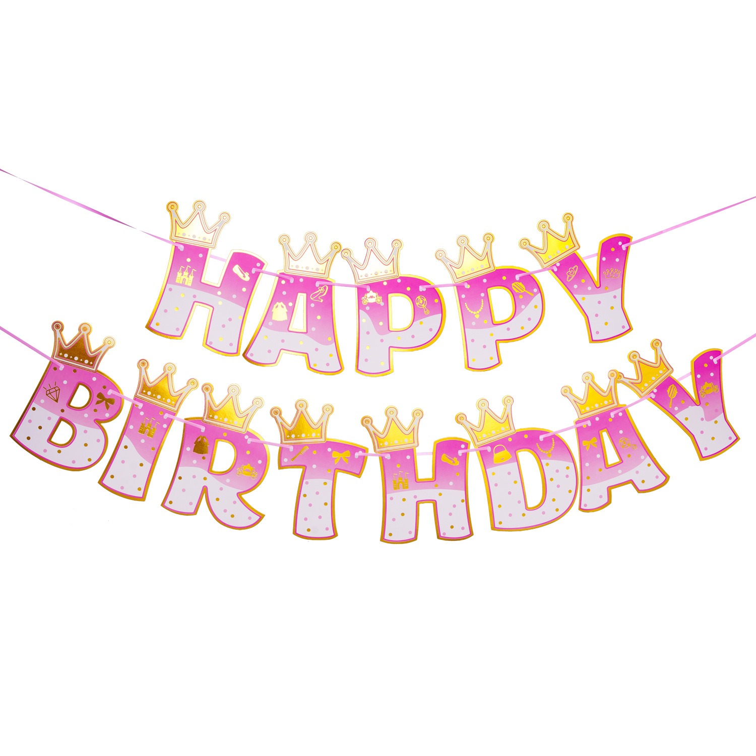 Pink Stamping Gold Crown Theme - Party Banner Gold のレビューと価格