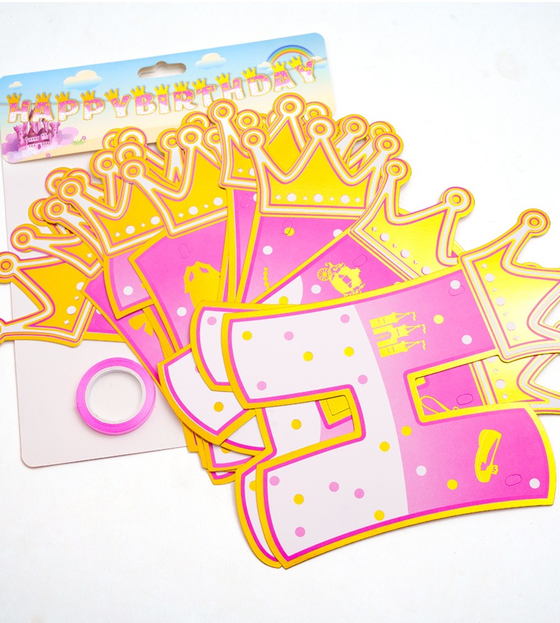 Pink Stamping Gold Crown Theme - Party Banner Gold のレビューと価格