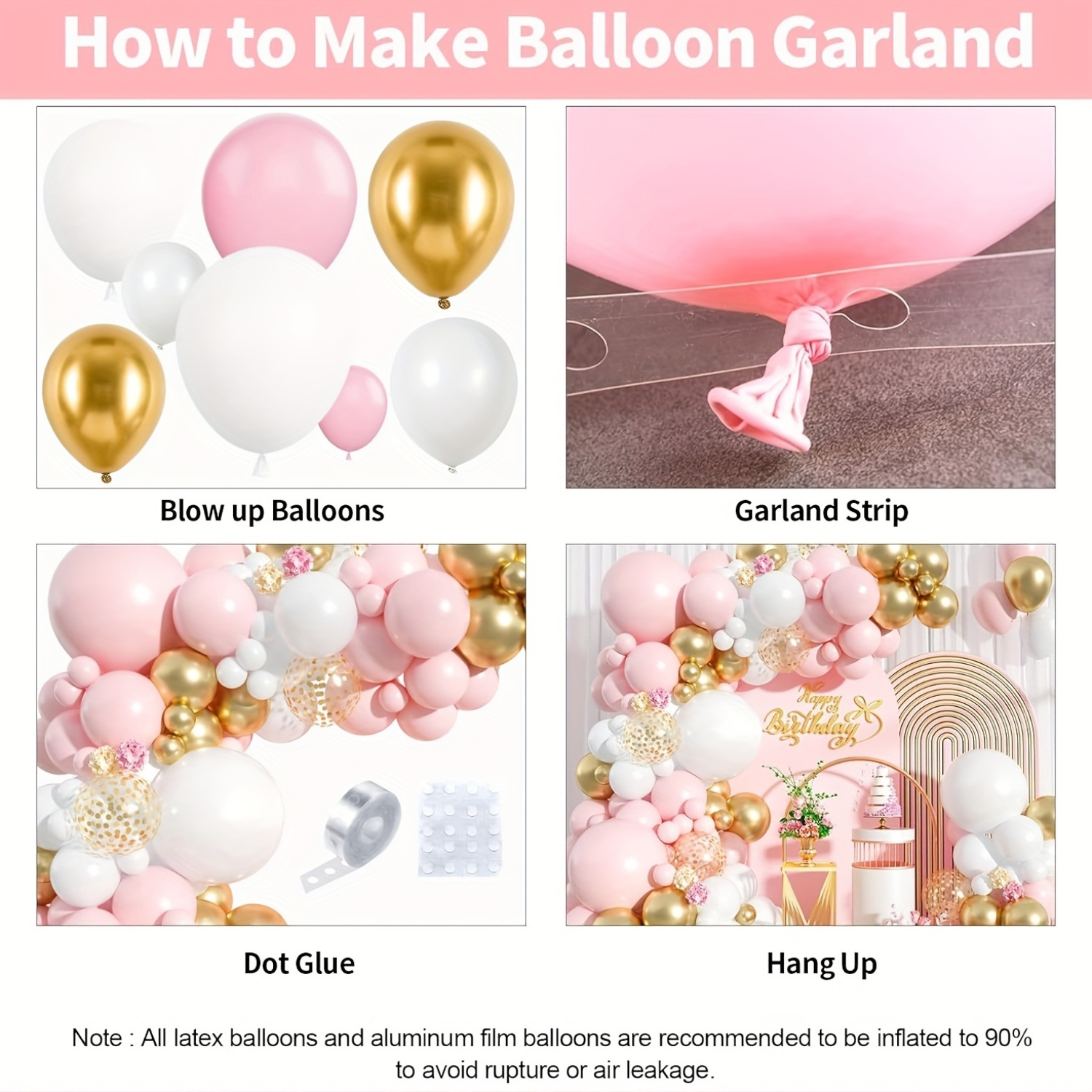 125pcs Pink & White Balloon Ar - Balloon Arch Kit のレビューと価格