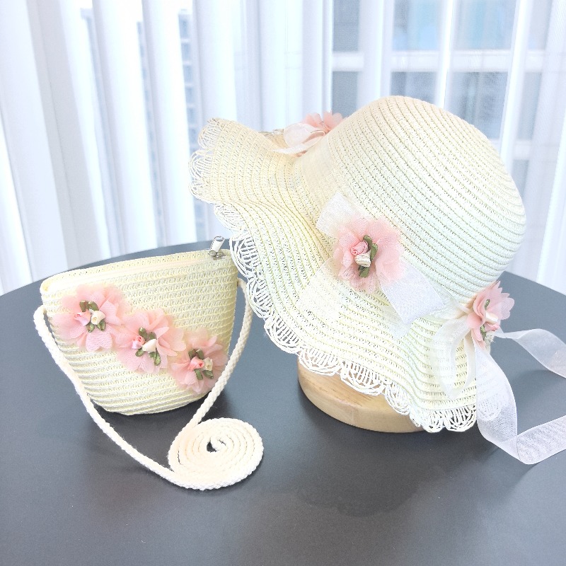 Girls 2pcs Straw Hat Solid Col - Paper Straw Color のレビューと価格