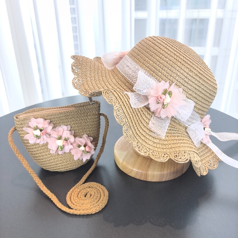 Girls 2pcs Straw Hat Solid Col - Paper Straw Color のレビューと価格