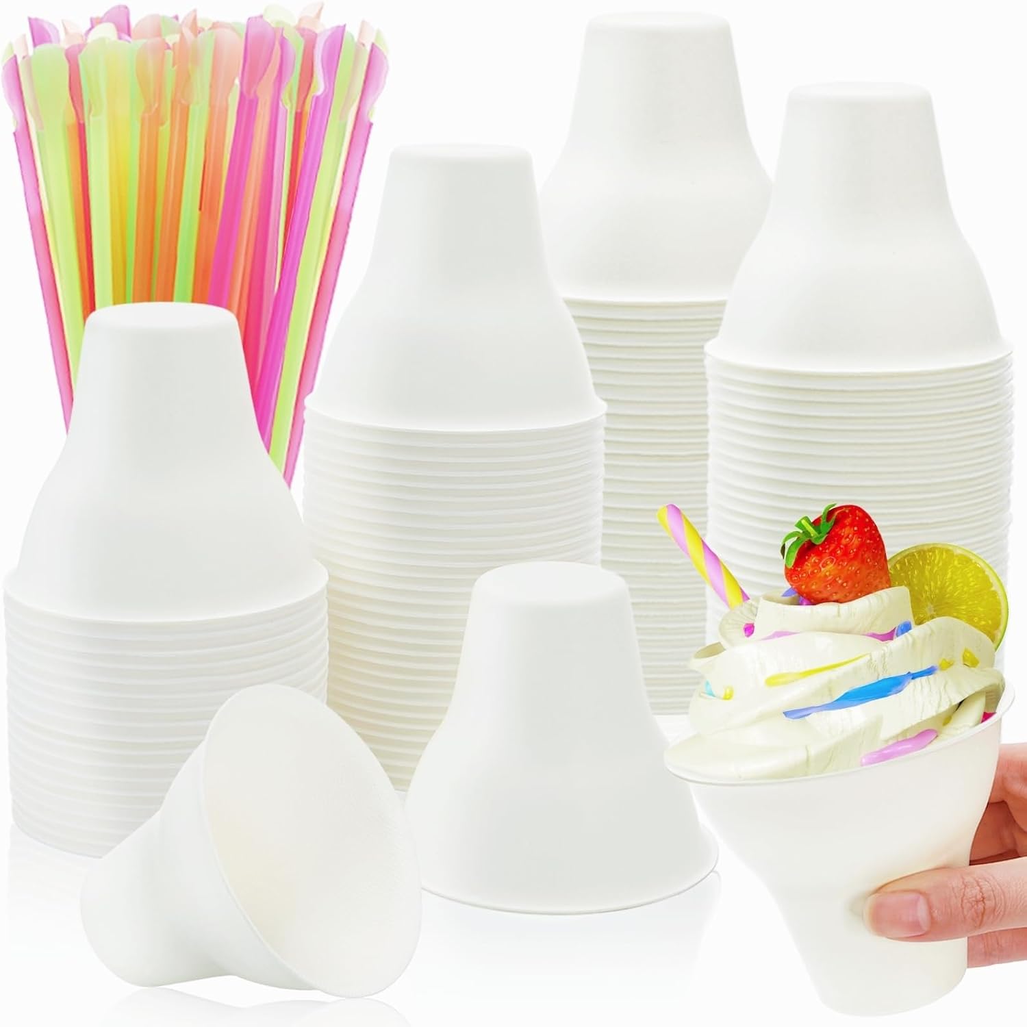 100 Pack Snow Cone Cups and St - Paper Straw Color のレビューと価格